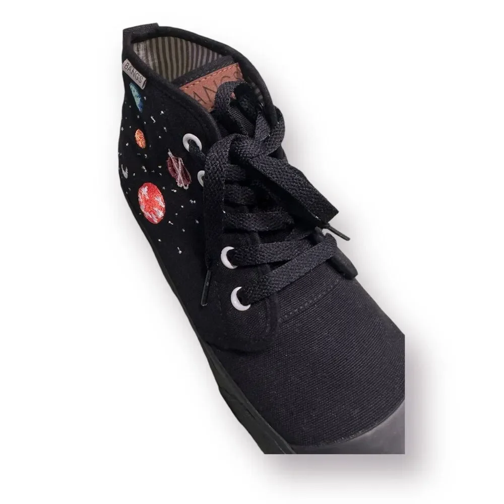 Bangs Black Planets‎ Hightop Canvas Rubber Sole Lace Up Shoes Women 6.5 Men 5